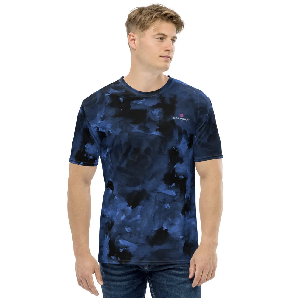 Navy Blue Abstract Men's T-shirt, Blue Abstract Dark Luxury Tee For Men-Made in USA/EU/MX