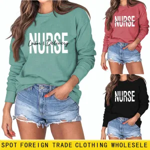 Nurse Labor Delivery Round Neck Letter Print Loose Large Long Sleeve Sweater