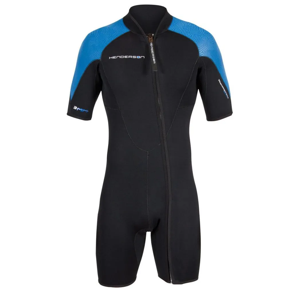 Open Box Henderson Men's 3mm Thermoprene Pro Front Zip Shorty Wetsuit, Black / Blue, Size: 3X-Large