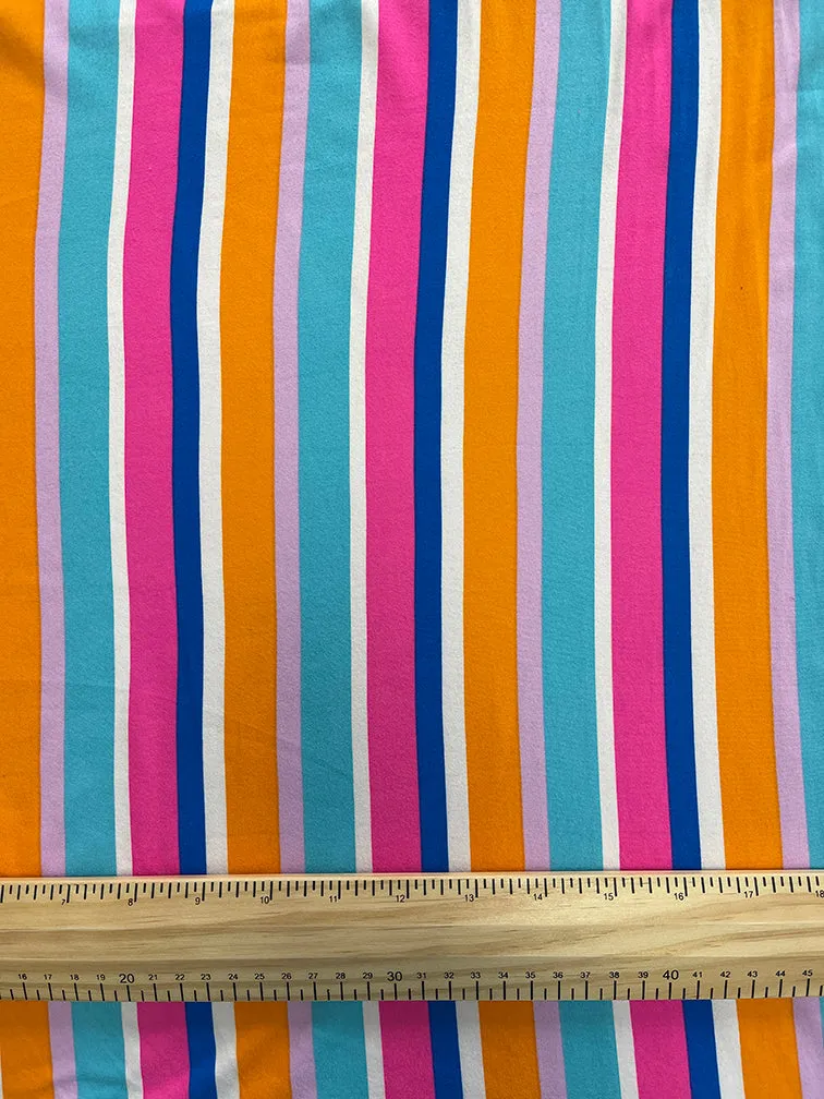 Orange Multi Print Stripe Double Brushed Knit Fabric