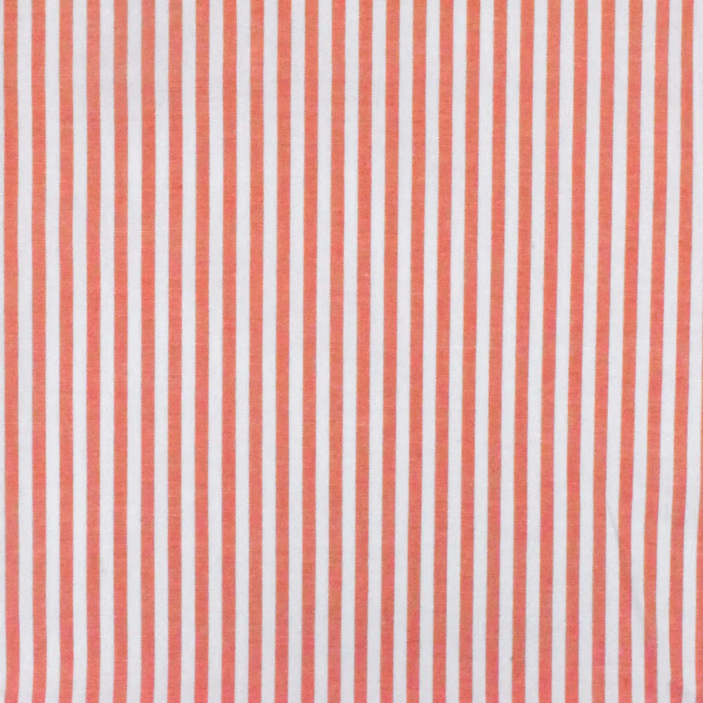 Orange-White Stripe Stretch Cotton Broadcloth Woven Fabric