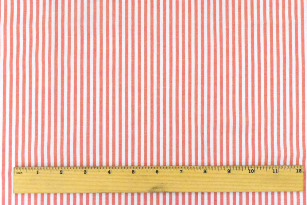 Orange-White Stripe Stretch Cotton Broadcloth Woven Fabric