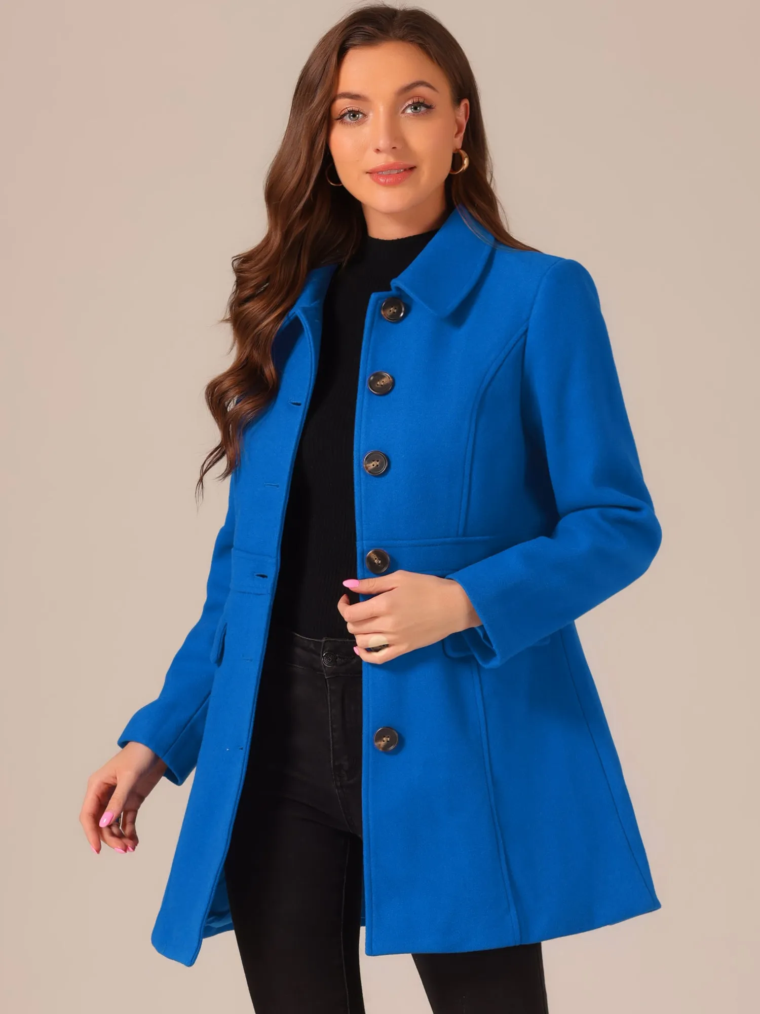 Peter Pan Collar Flap Pocket Single Breasted Button Long Coat