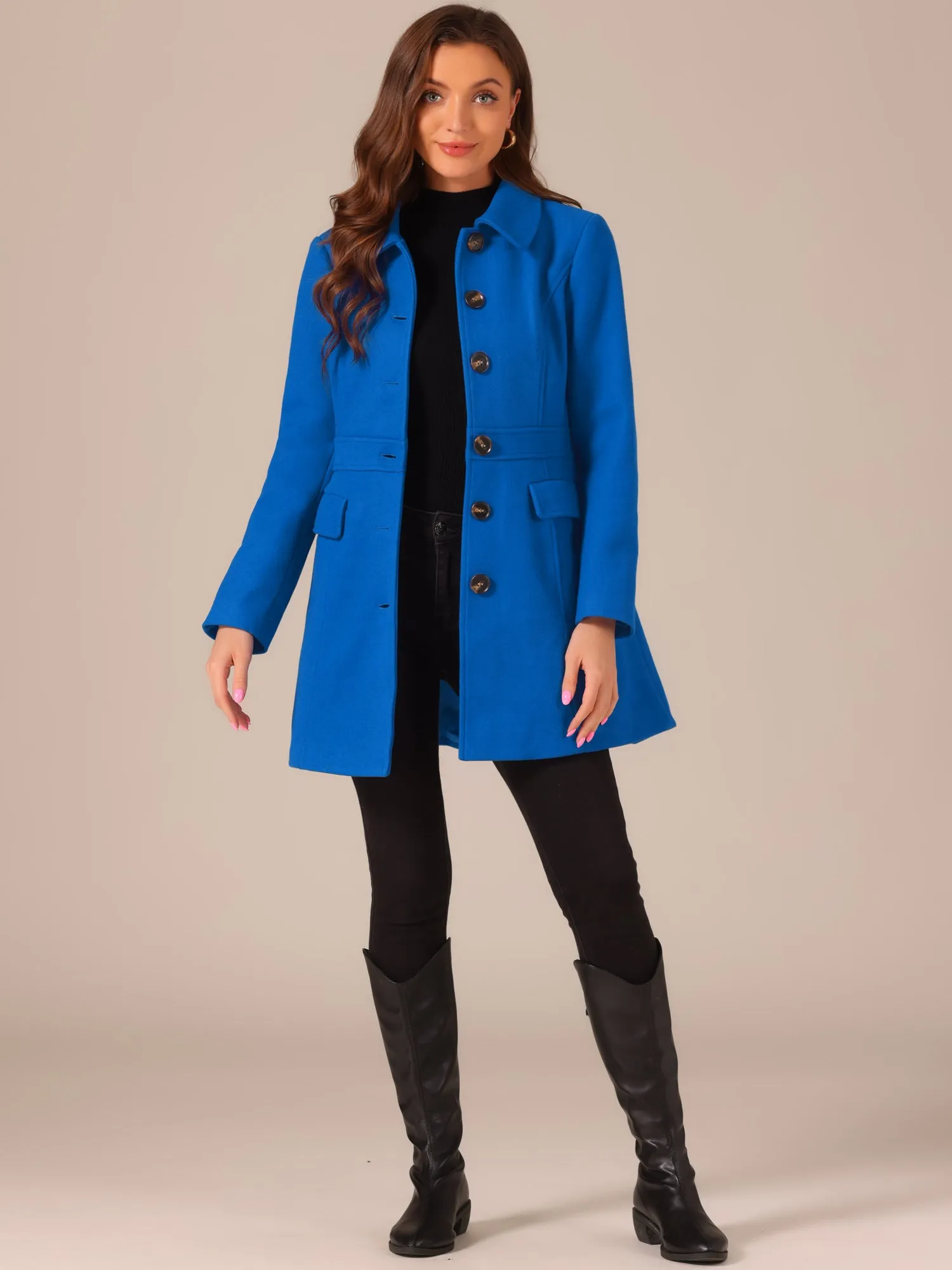 Peter Pan Collar Flap Pocket Single Breasted Button Long Coat