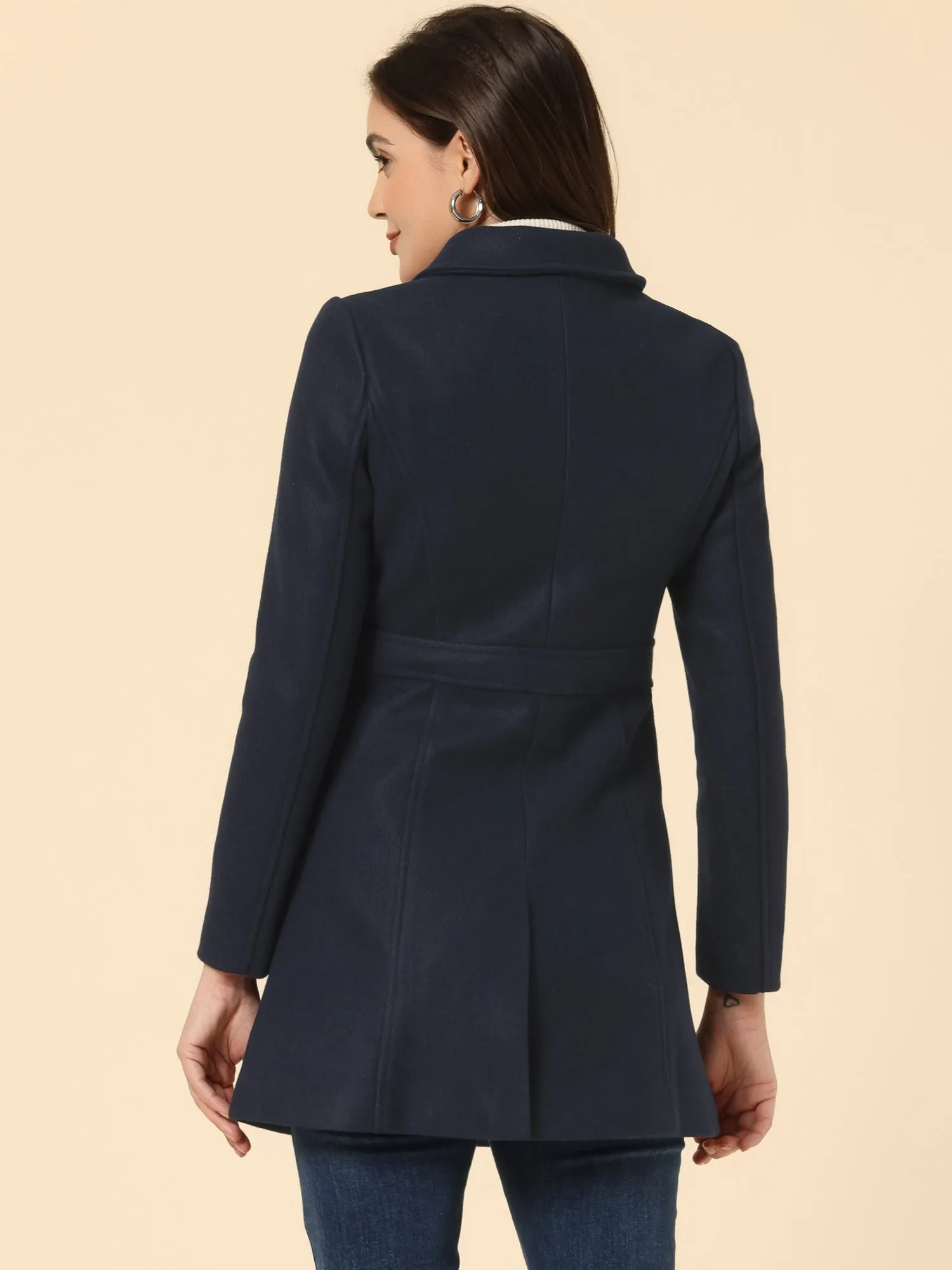 Peter Pan Collar Flap Pocket Single Breasted Button Long Coat