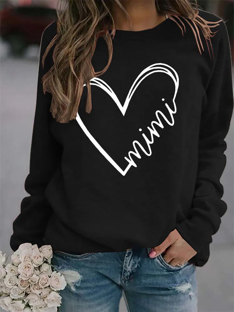 Round Neck Letter Womens Tops Long Sleeve Print Loose Sweater Sweatshirt