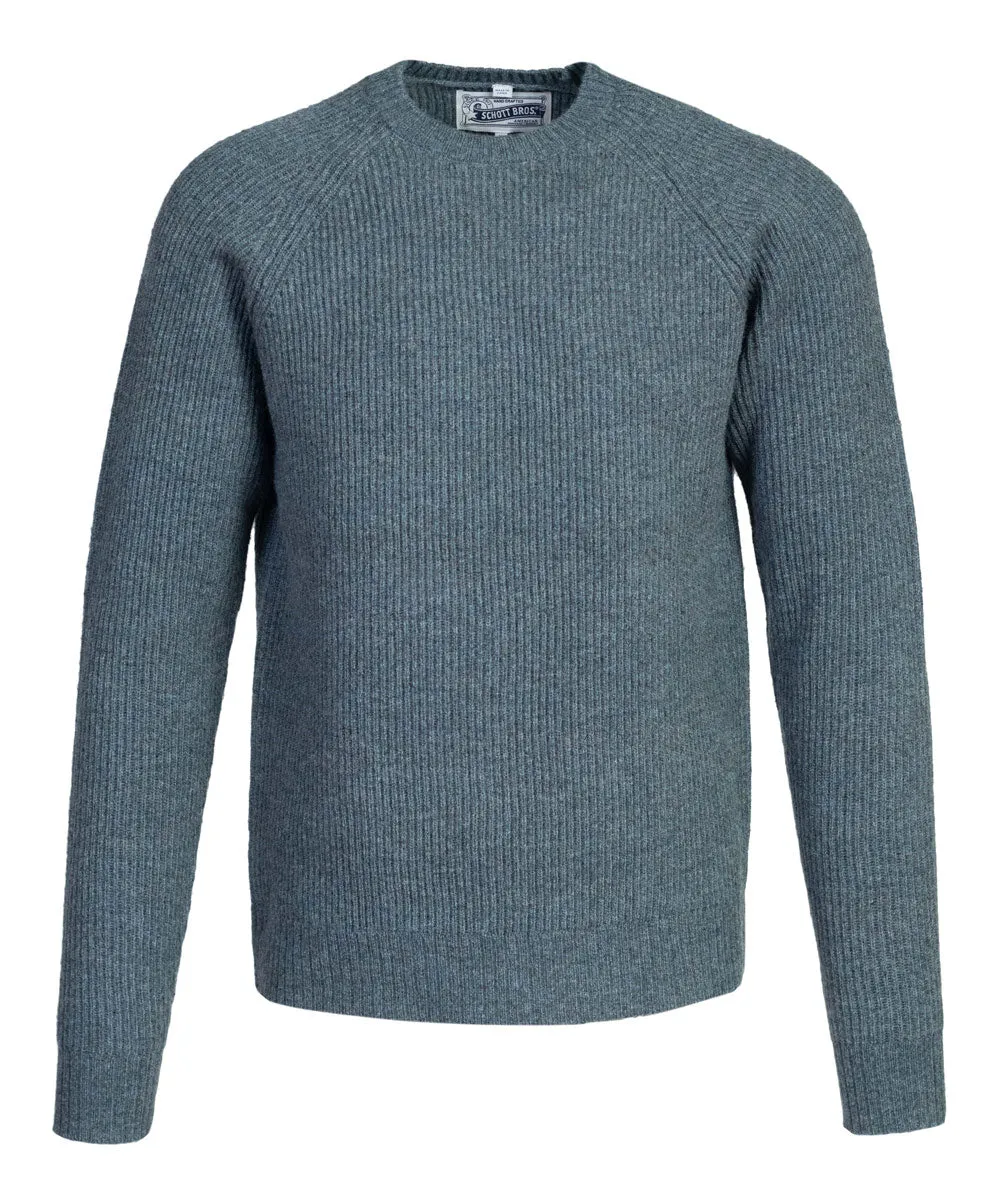 Schott NYC Men's Ribbed Knit Wool Crewneck Sweater - Sage