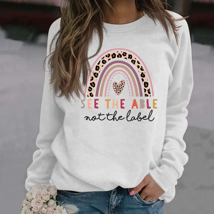 SEE THE ABLE NOT LETTER LEOPARD PRINT LOVE CREWNECK LONG SLEEVE SWEATSHIRT WOMAN