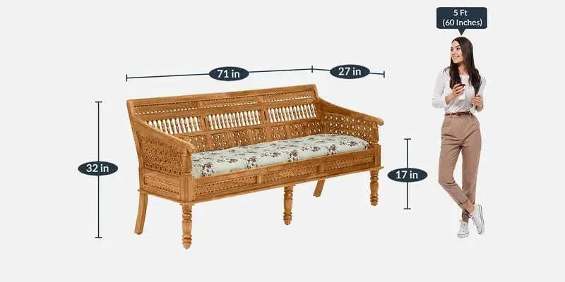 Sheesham Wood 3 Seater Sofa In Scratch Resistant Rustic Teak Finish