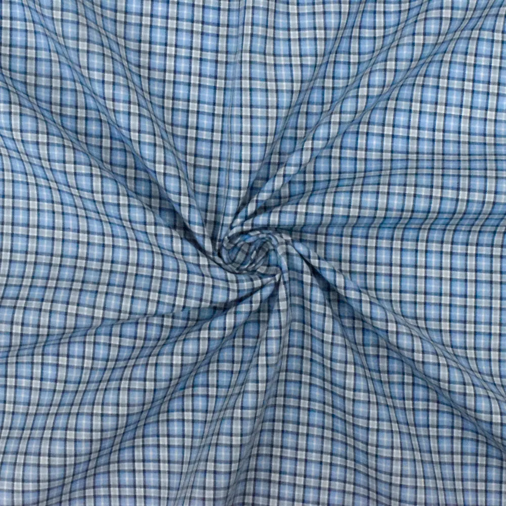 Sky Blue-White-Multi Plaid Cotton Polyester Madras Woven Fabric