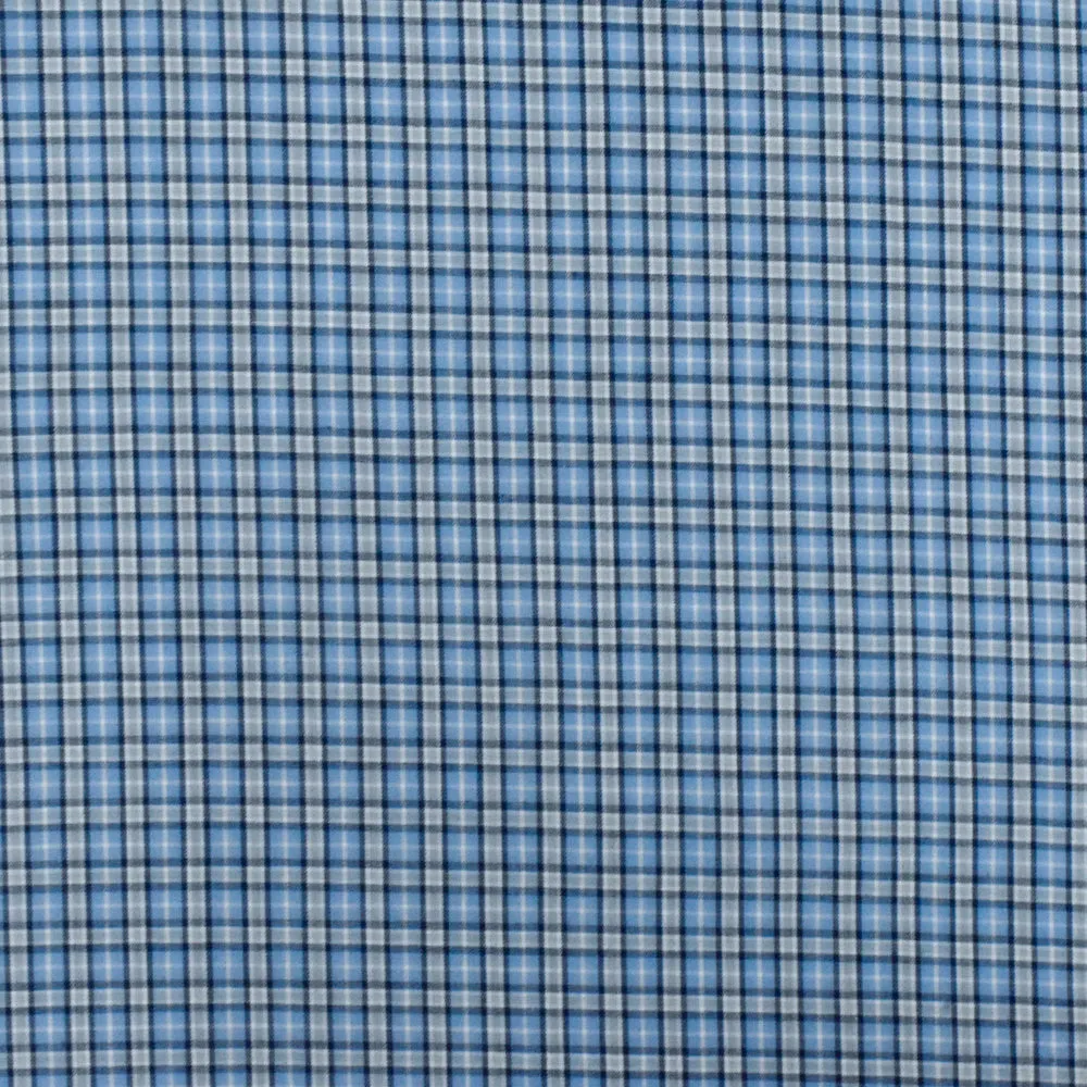 Sky Blue-White-Multi Plaid Cotton Polyester Madras Woven Fabric