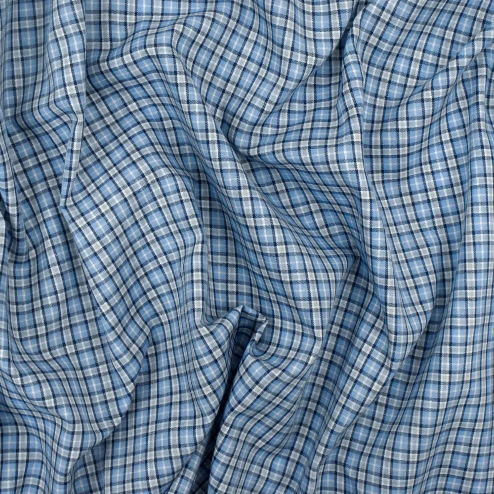 Sky Blue-White-Multi Plaid Cotton Polyester Madras Woven Fabric