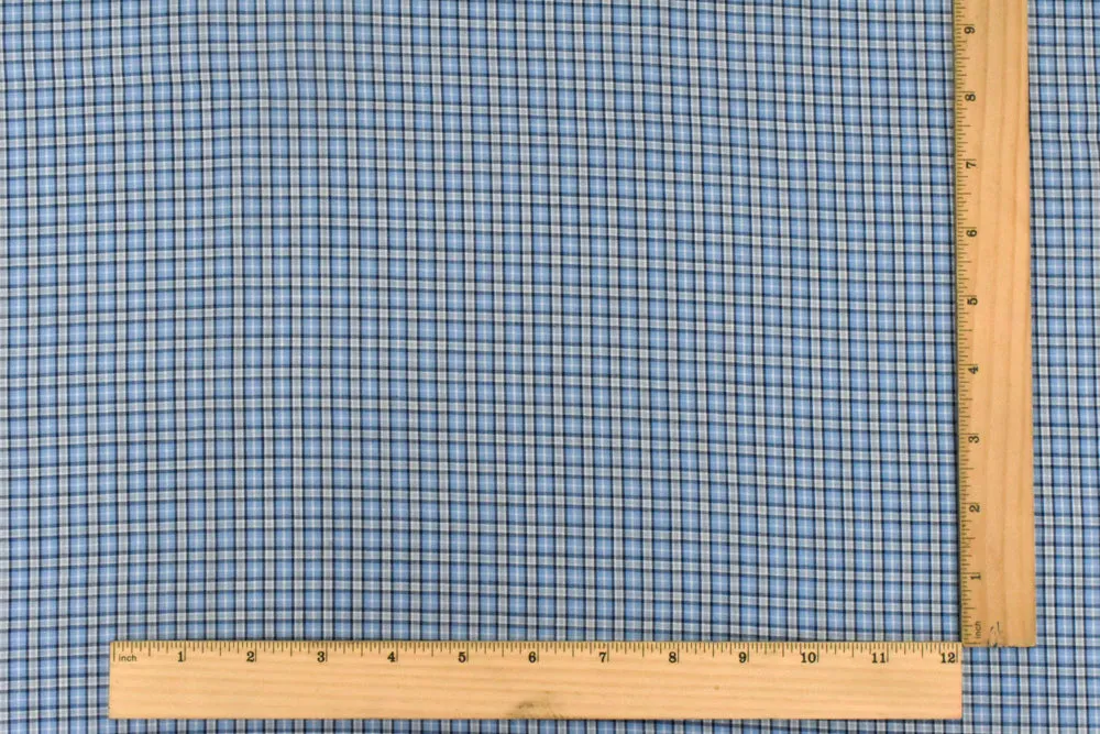 Sky Blue-White-Multi Plaid Cotton Polyester Madras Woven Fabric