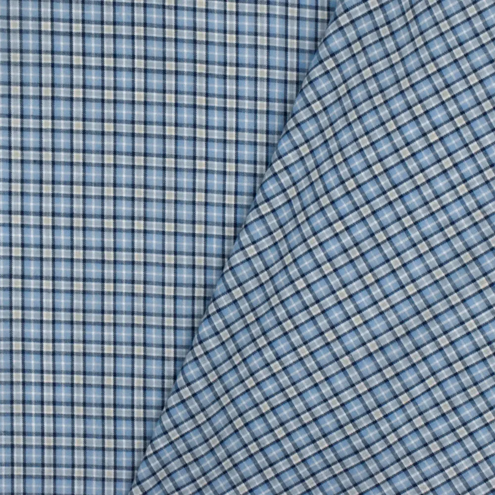 Sky Blue-White-Multi Plaid Cotton Polyester Madras Woven Fabric