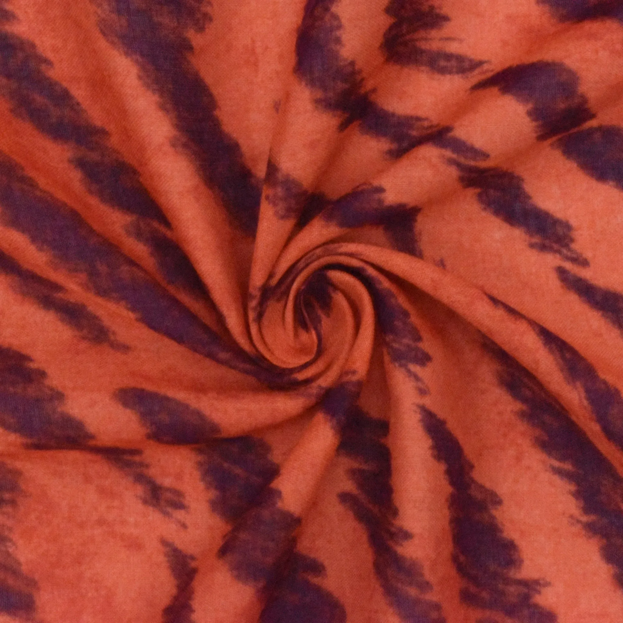 Spiced Orange-Muddy Purple Tiger Skin Printed Cotton Lawn Woven Fabric