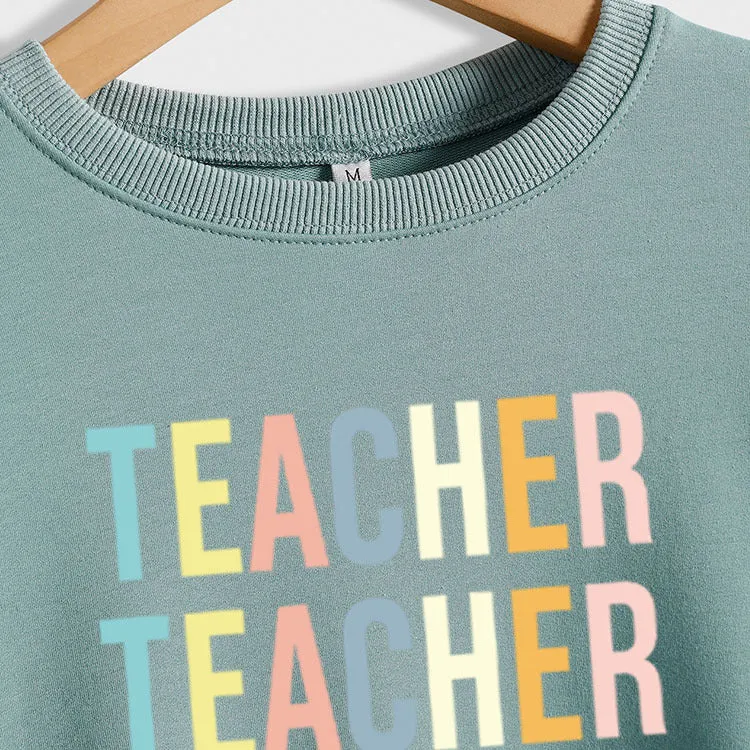 Teacher Letter Round Neck Print Base Long Sleeve Ladies Sweater