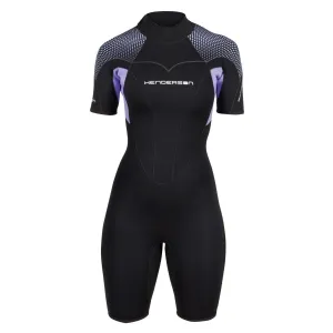 Used Henderson 3mm Womens Thermoprene Pro Back Zip Shorty Wetsuit - Black / Lavender- 6