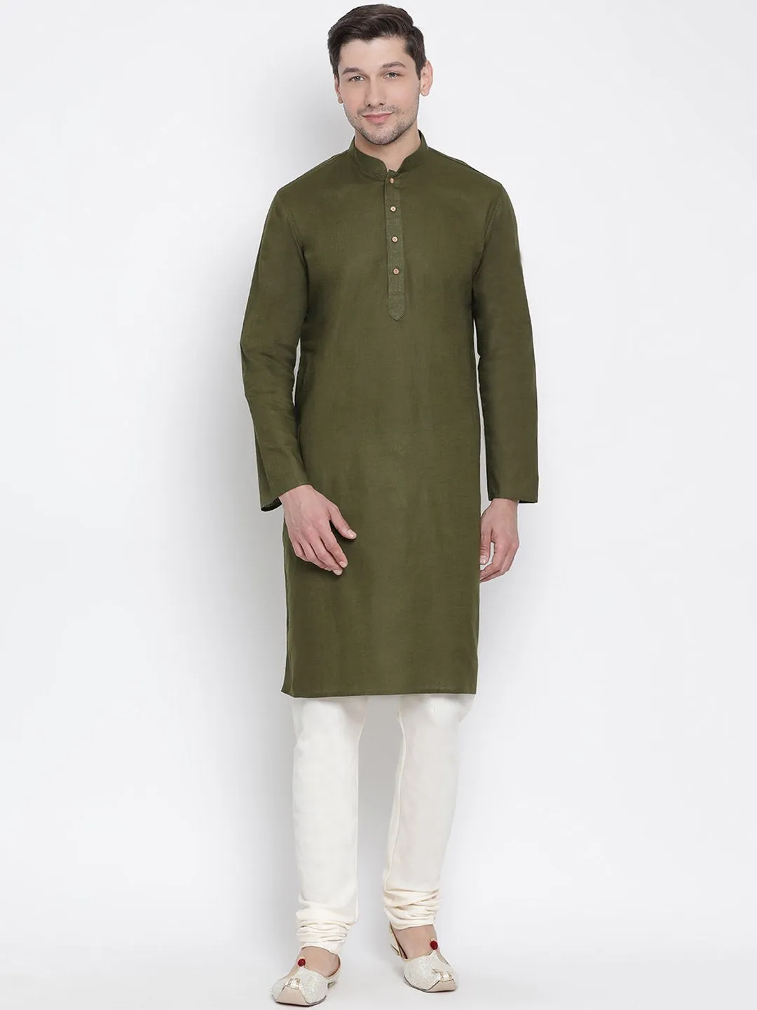 VASTRAMAY Green Cotton Kurta Pyjama Set