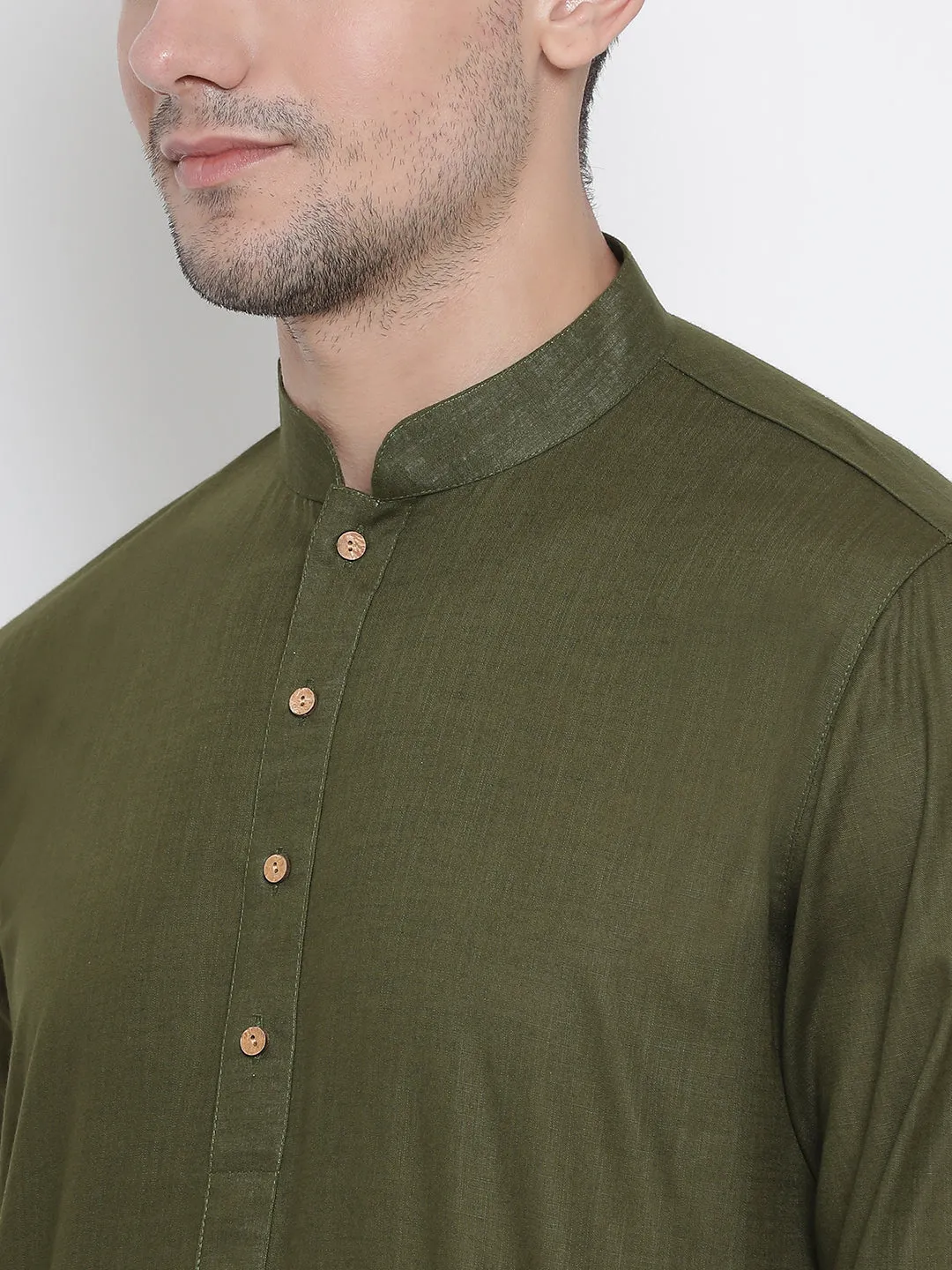 VASTRAMAY Green Cotton Kurta Pyjama Set