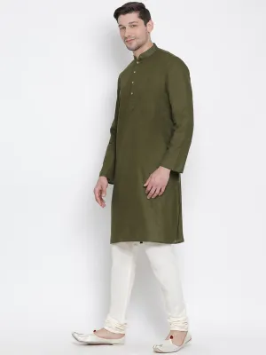 VASTRAMAY Green Cotton Kurta Pyjama Set