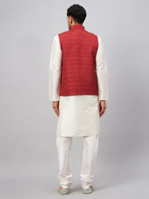 VASTRAMAY Maroon Matka Silk Nehru Jacket Set