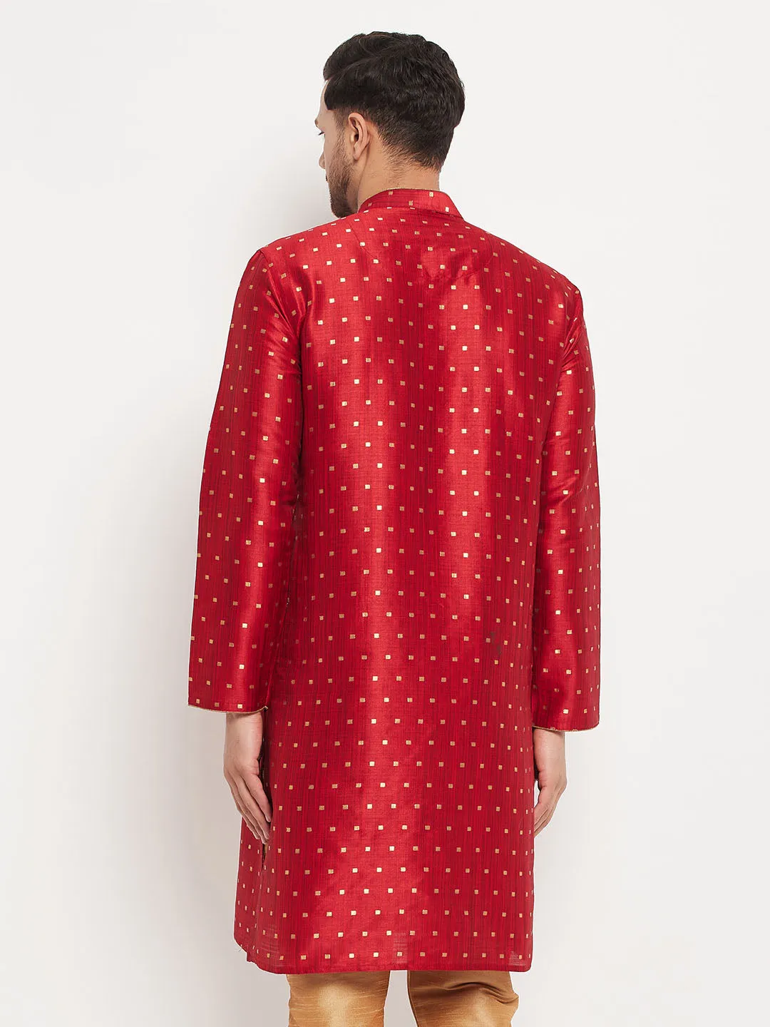 VASTRAMAY Men's Maroon Zari Kurta