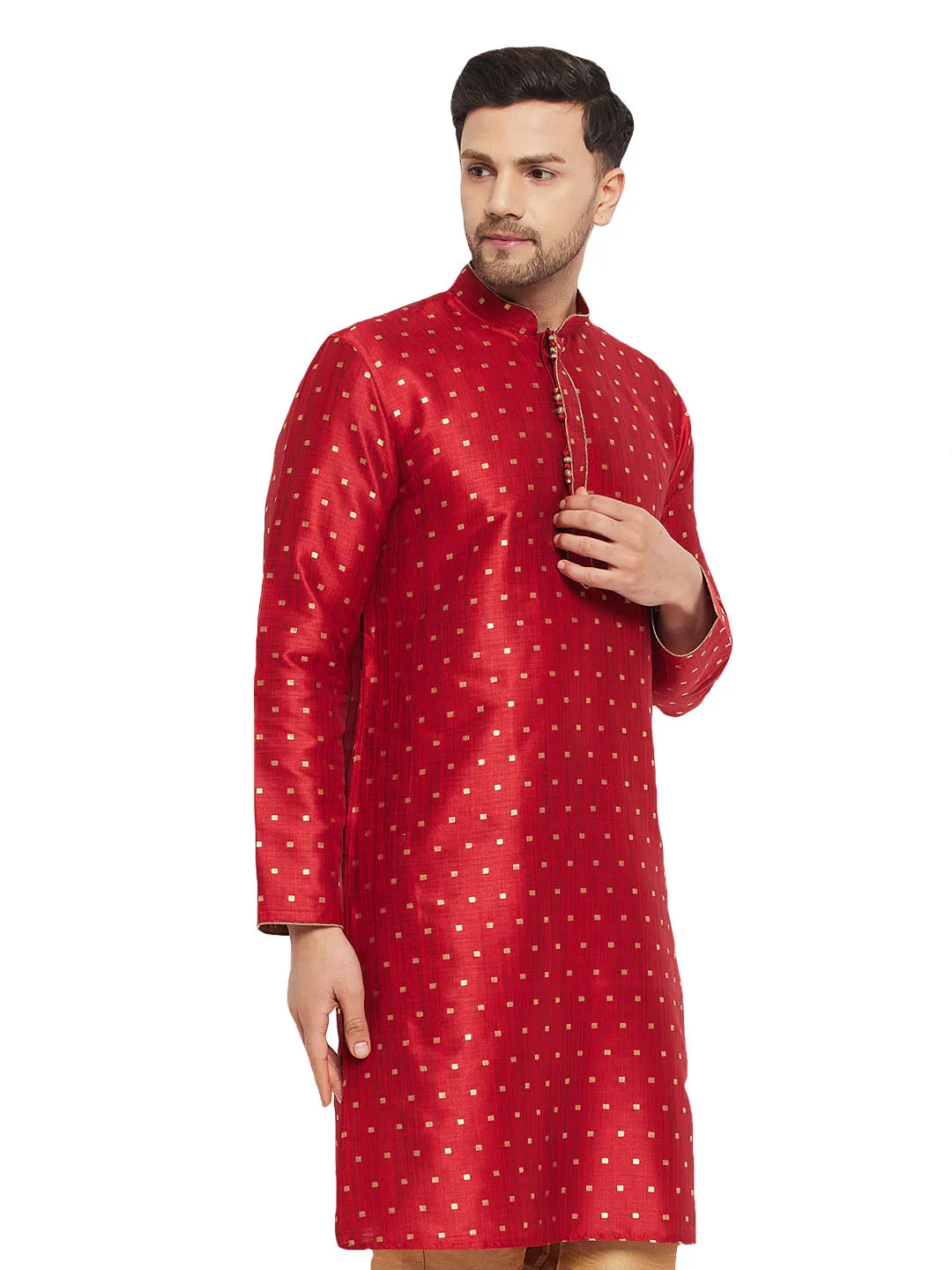 VASTRAMAY Men's Maroon Zari Kurta