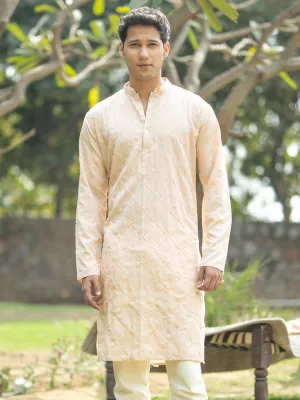 VASTRAMAY Men's Peach Viscose Kurta