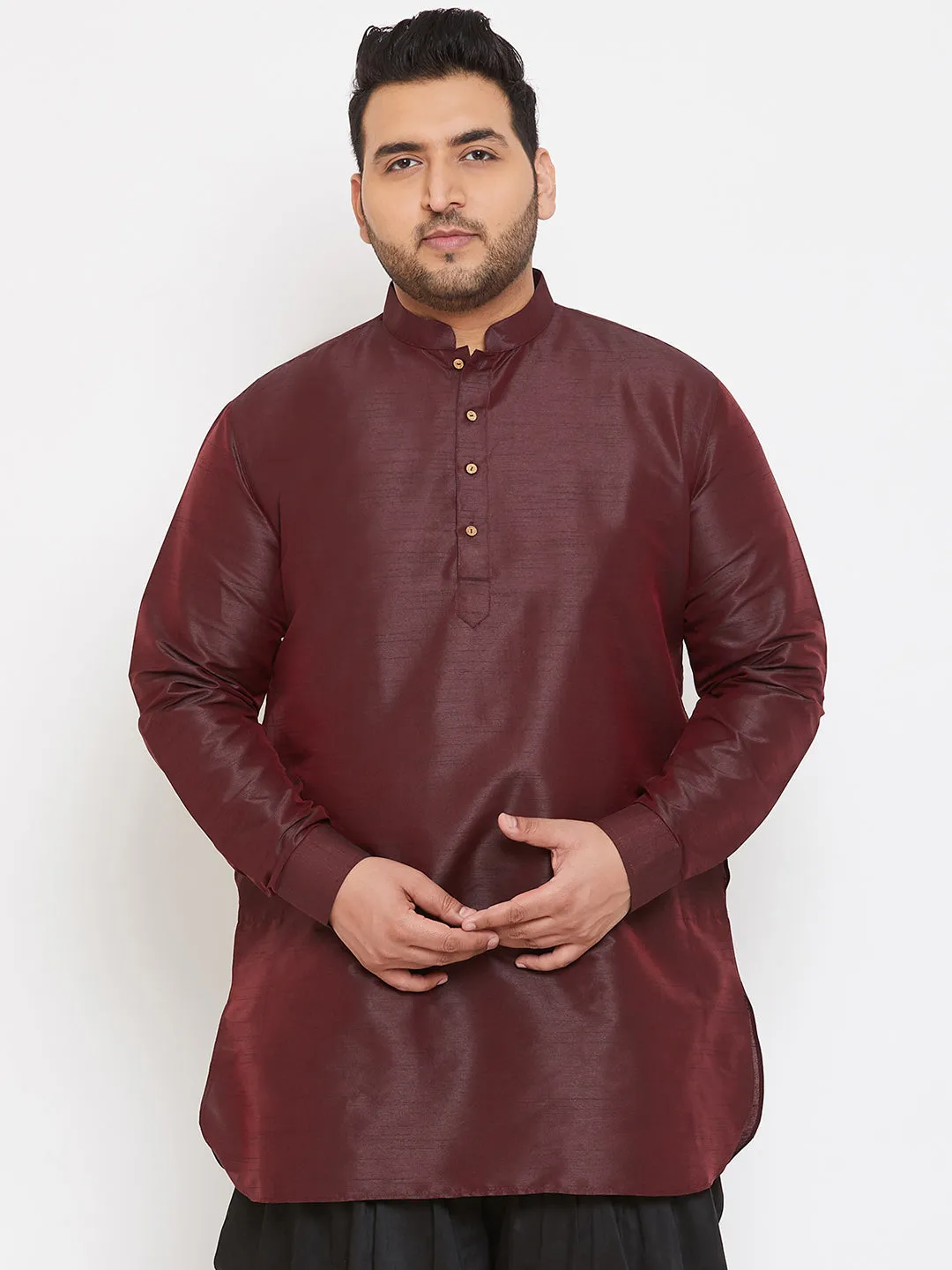 VASTRAMAY Wine Silk Blend Men's Kurta