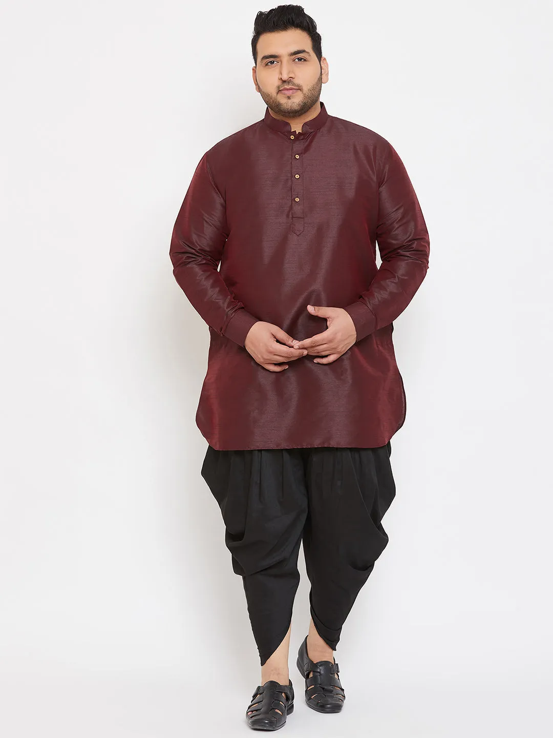 VASTRAMAY Wine Silk Blend Men's Kurta