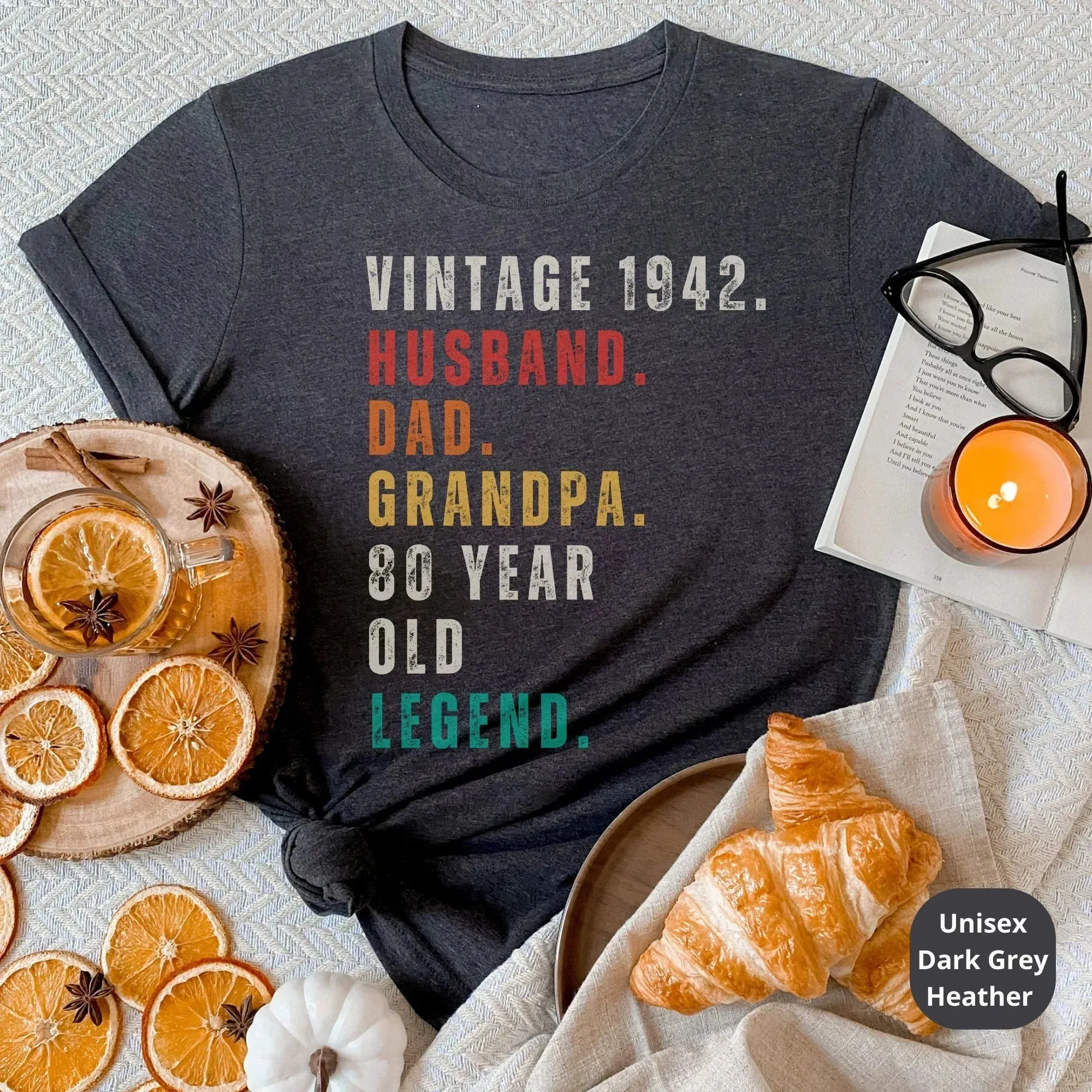 Vintage 1942, 80th Birthday Shirt, Matching Group Birthday Crew Tees, Birthday Squad, 80th Gift for Granddad, Men's Birthday Party Tees