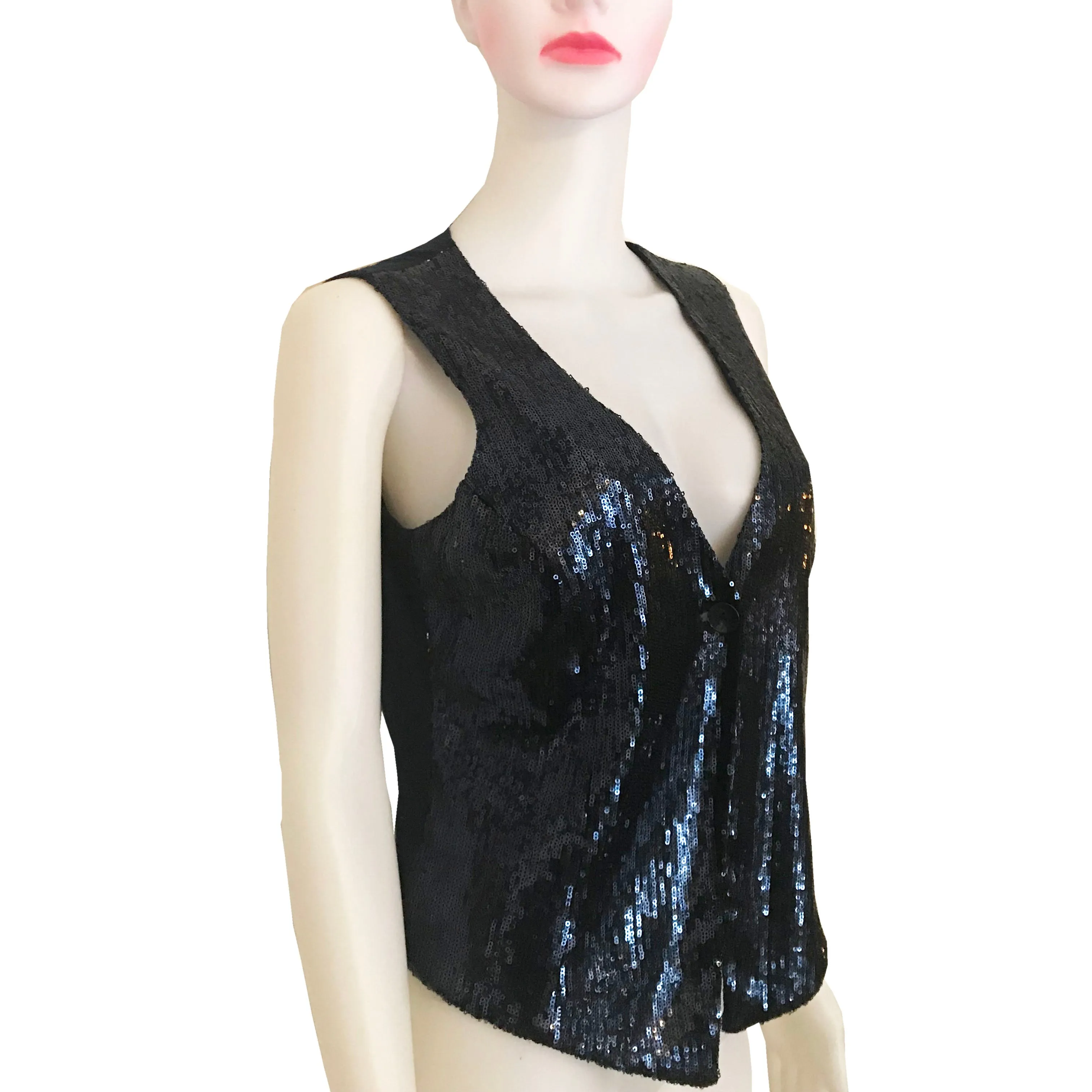 Vintage 1970s Navy Blue Sequined Disco Vest