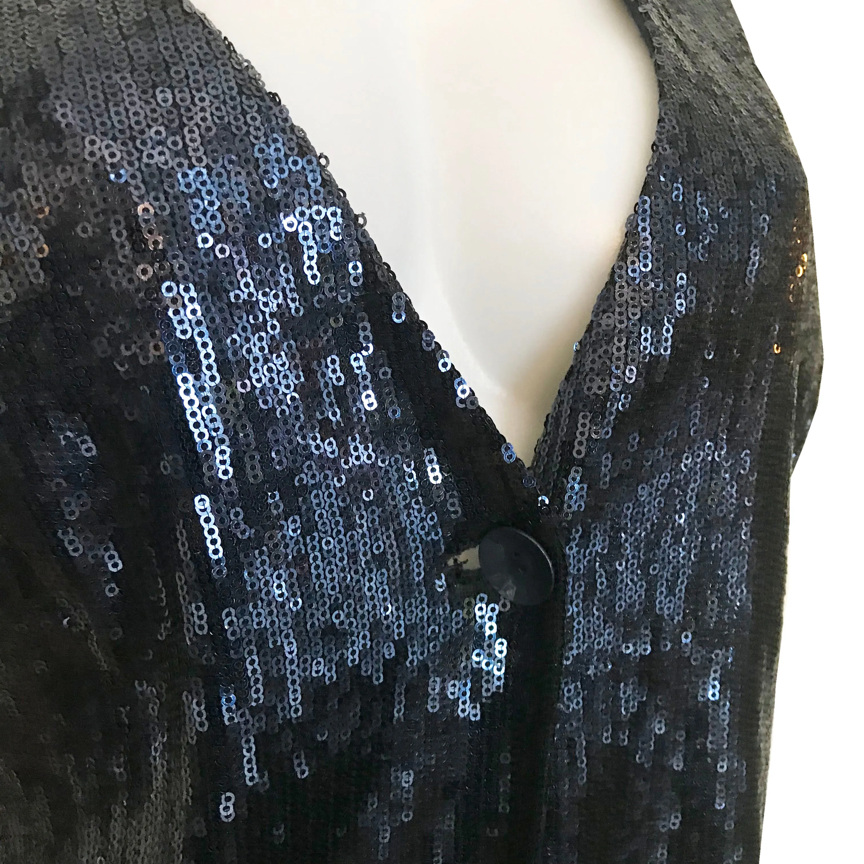 Vintage 1970s Navy Blue Sequined Disco Vest