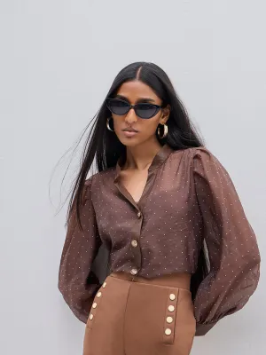 Wardrobe Brown Embellished Shirt with Camisole