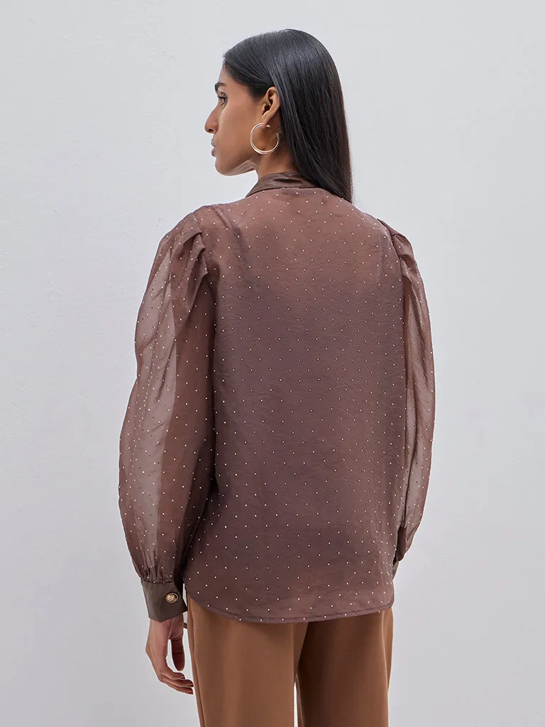 Wardrobe Brown Embellished Shirt with Camisole