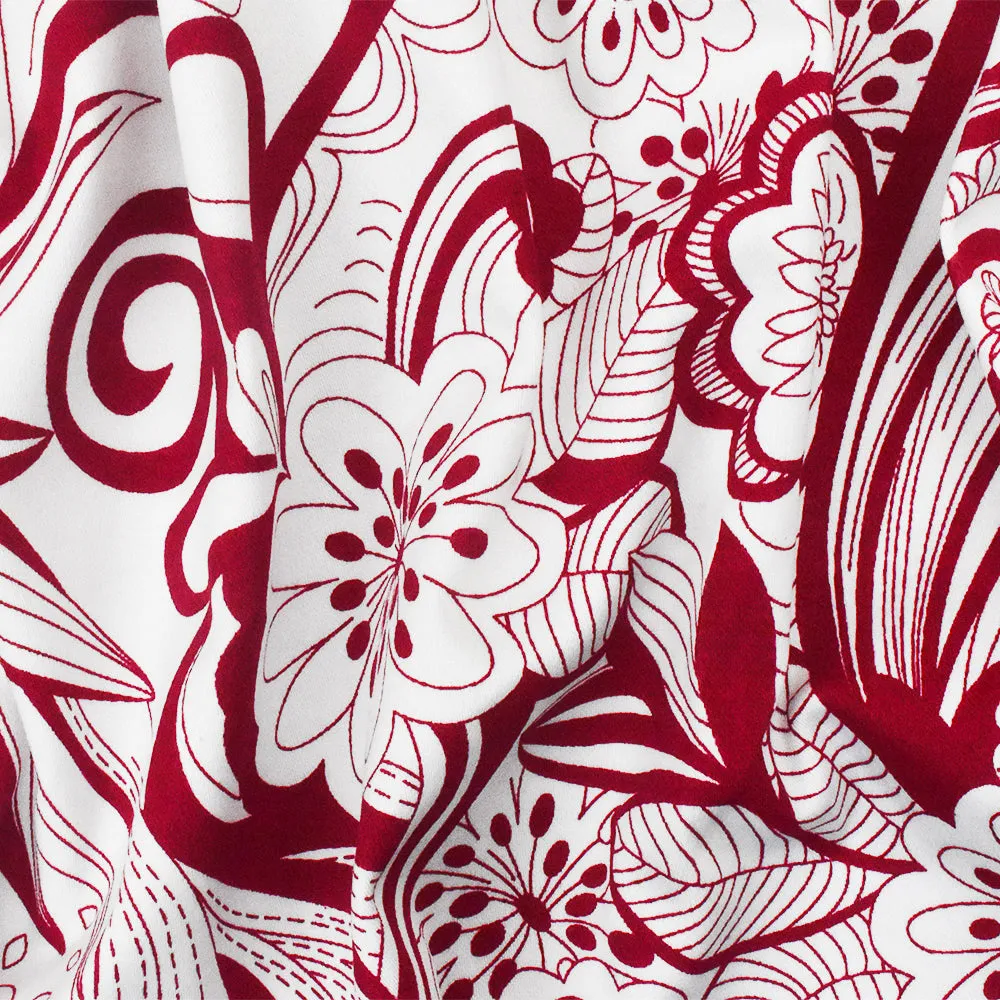 White-Red Floral Printed Stretch Cotton Spandex Twill Woven Fabric