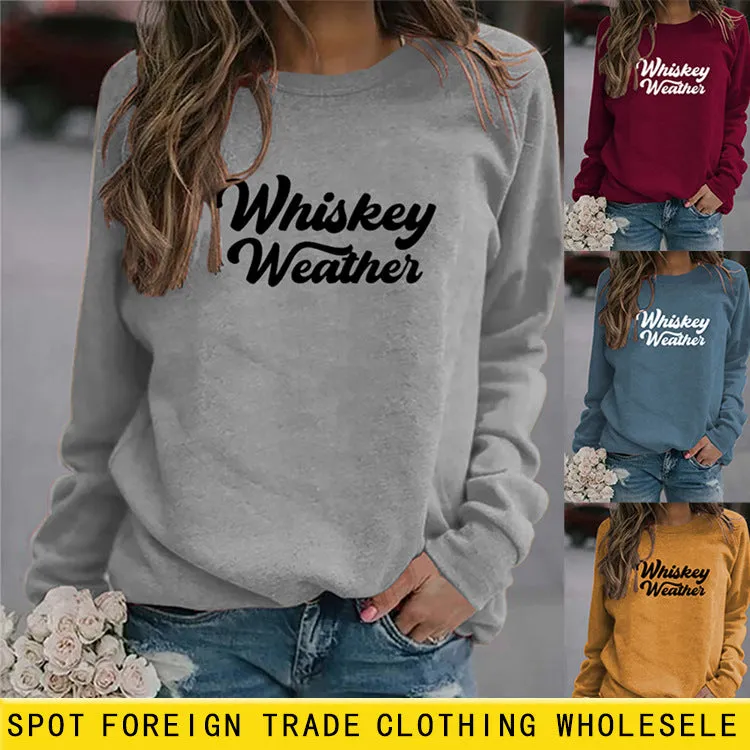 Whiyweather Letter Casual Round Neck Long Sleeve Sweater Loose Sports Fashion Bottoming Shirt Women's Dress