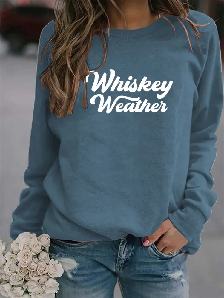 Whiyweather Letter Casual Round Neck Long Sleeve Sweater Loose Sports Fashion Bottoming Shirt Women's Dress