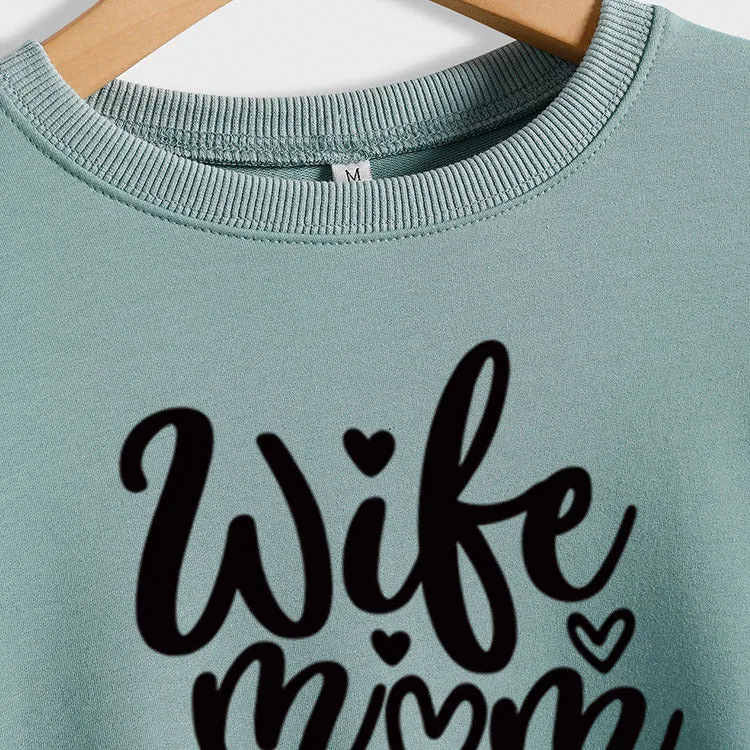 Wife Mom Teacher Letter Casual Loose Long Sleeved Shirt for Women