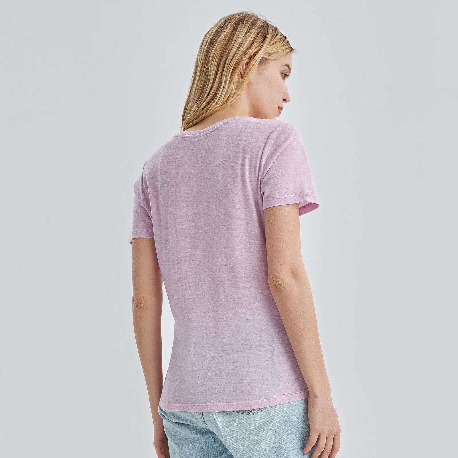 Women’s Merino 170g V-Neck  Short Sleeve T-Shirt Pink Heather