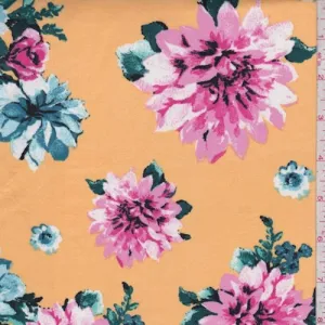 Yellow/Pink/Teal Floral Cluster Double Brushed Jersey Knit Fabric